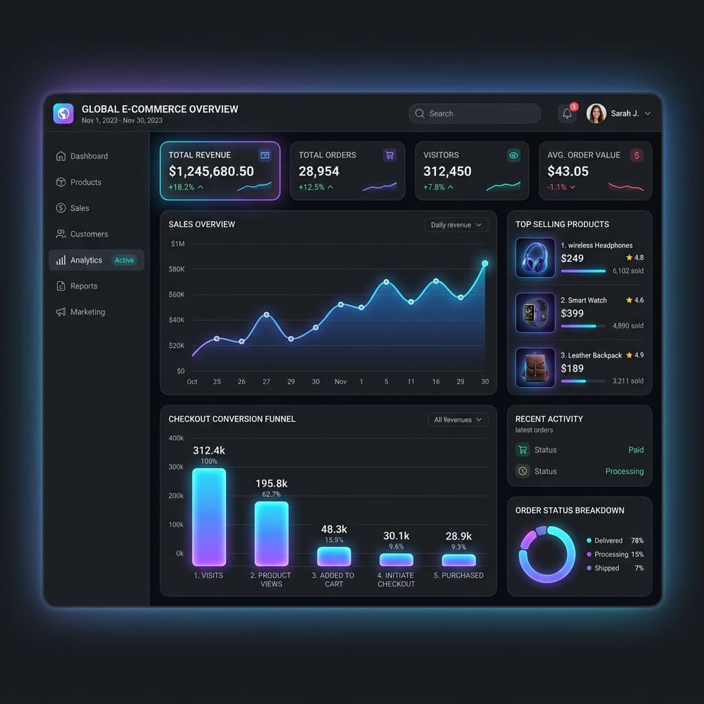 Headless e-commerce analytics dashboard with order tracking