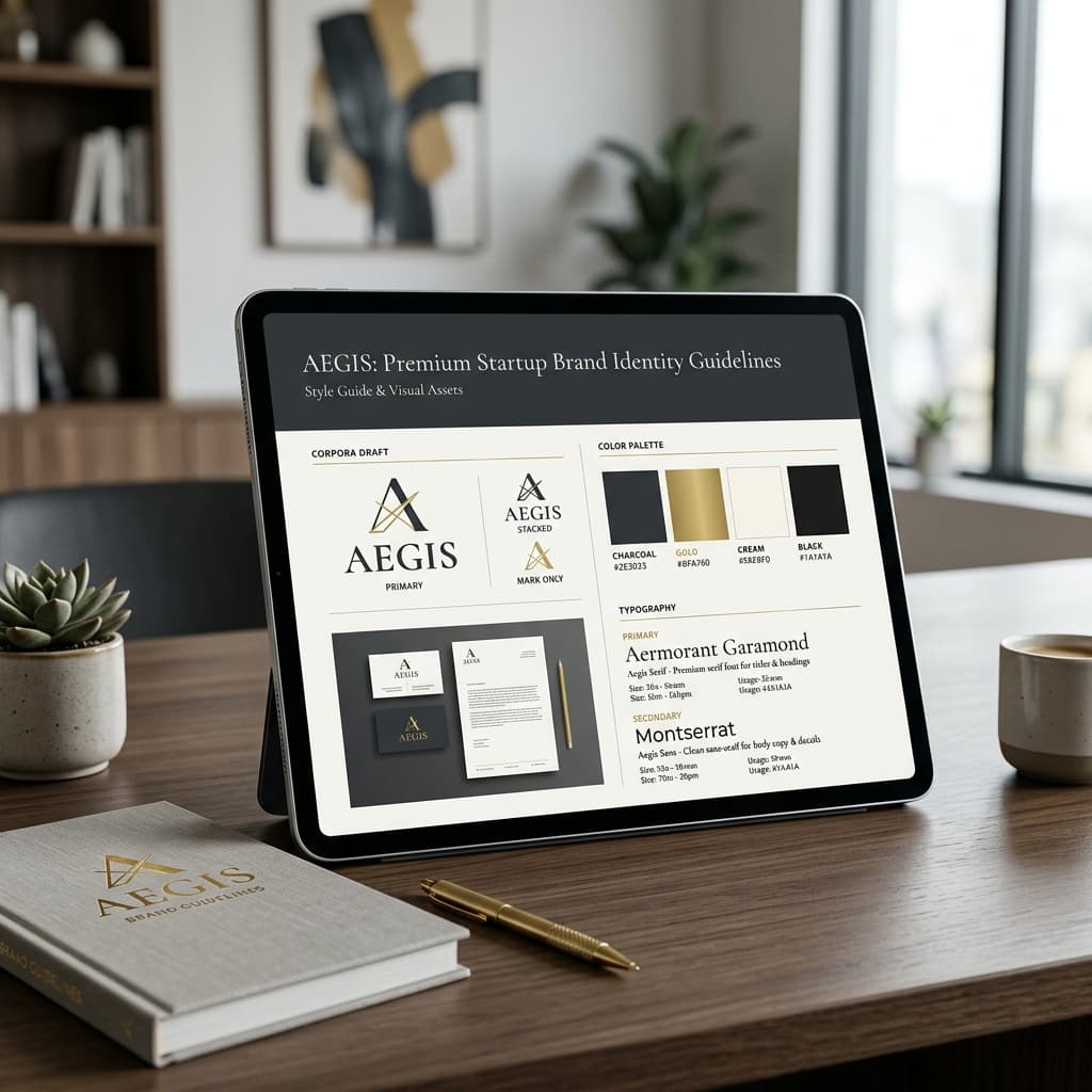 Startup brand guidelines design assets and style mockup
