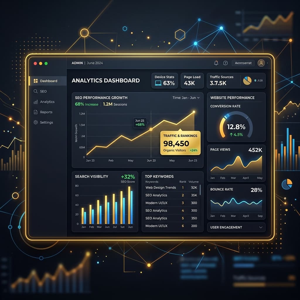Modern business website analytics dashboard built with Next.js
